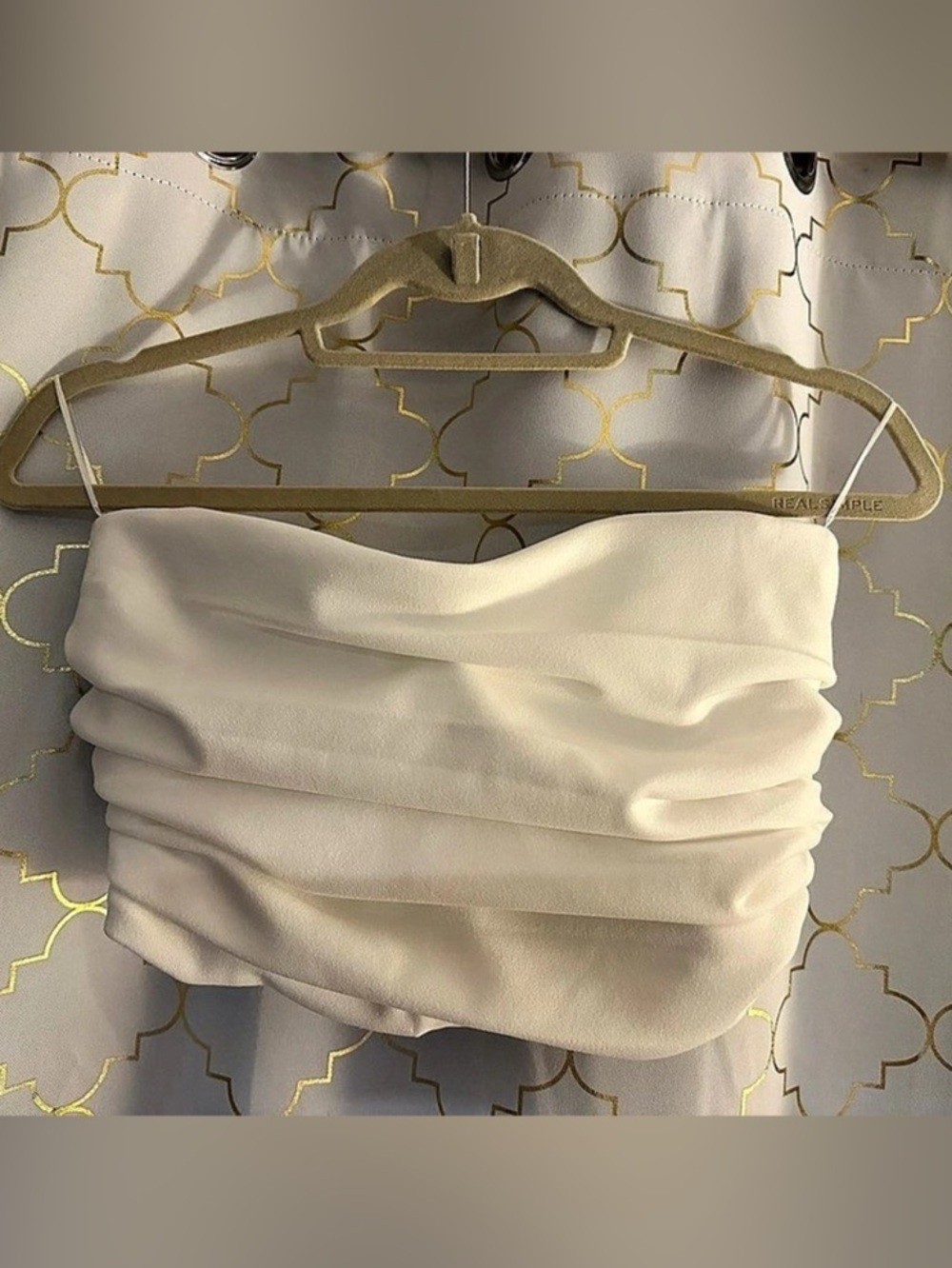 Zara Ruched Strapless Crop Top in White Size X Small
